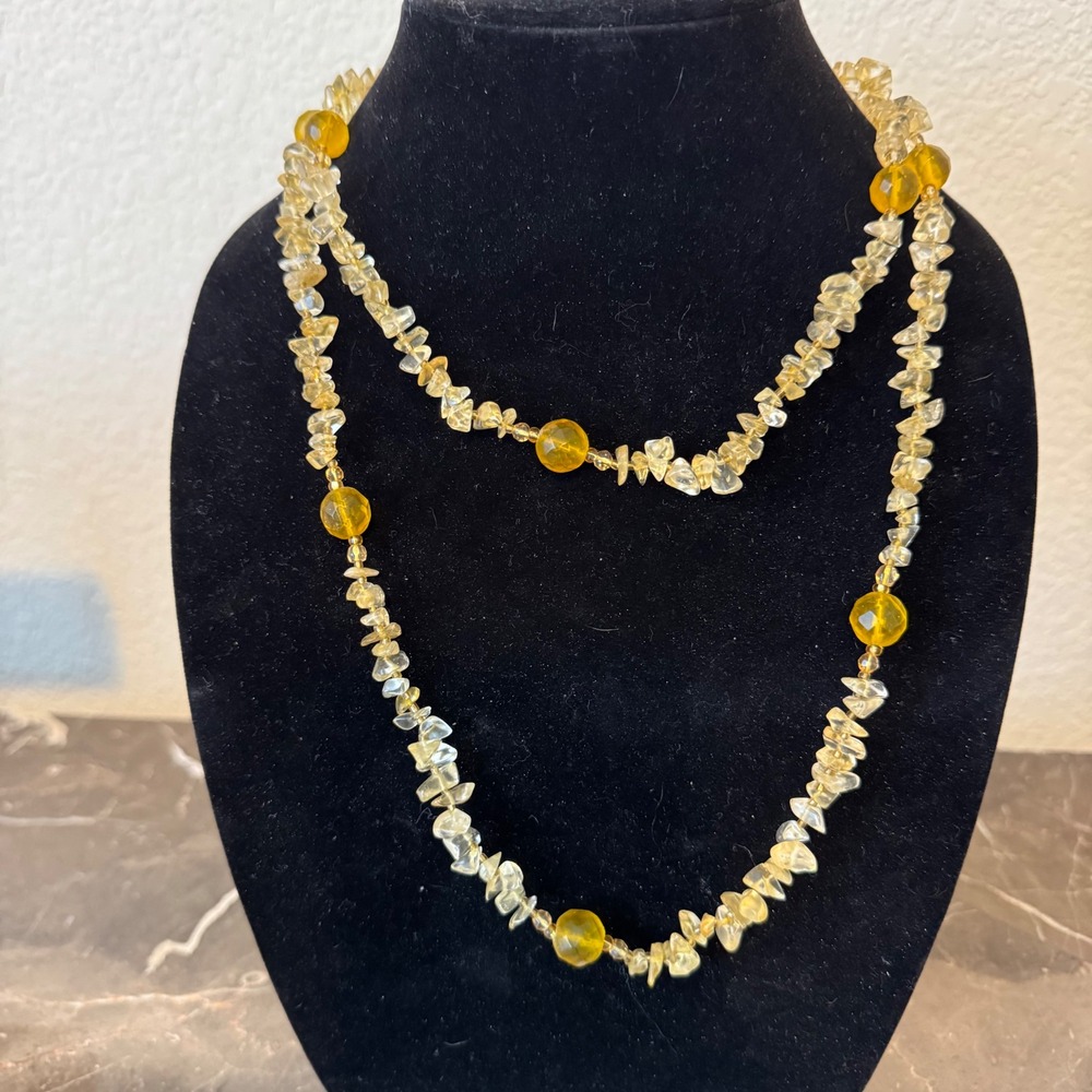 Yellow Citrine Chip Faceted Bead Long Strand Necklace Boho Quartz Jewelry 42 
In
